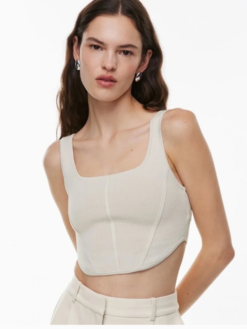 Aritzia Babaton Sculpt Knit Squareneck Cropped Tank Top Light Birch M